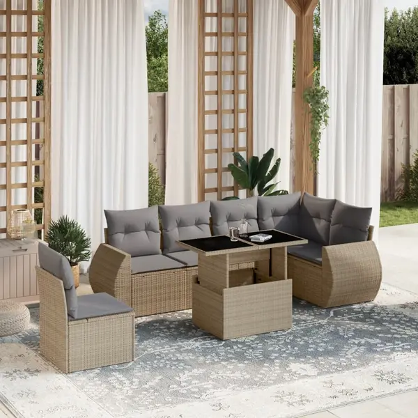 Gossi set canapele de gradina, 7 piese, cu perne, bej, poliratan