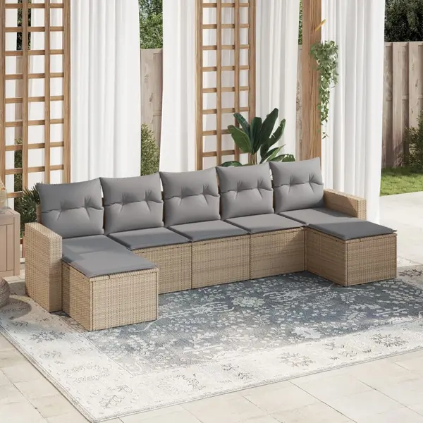 Gossi set canapele de gradina, 7 piese, cu perne, bej, poliratan