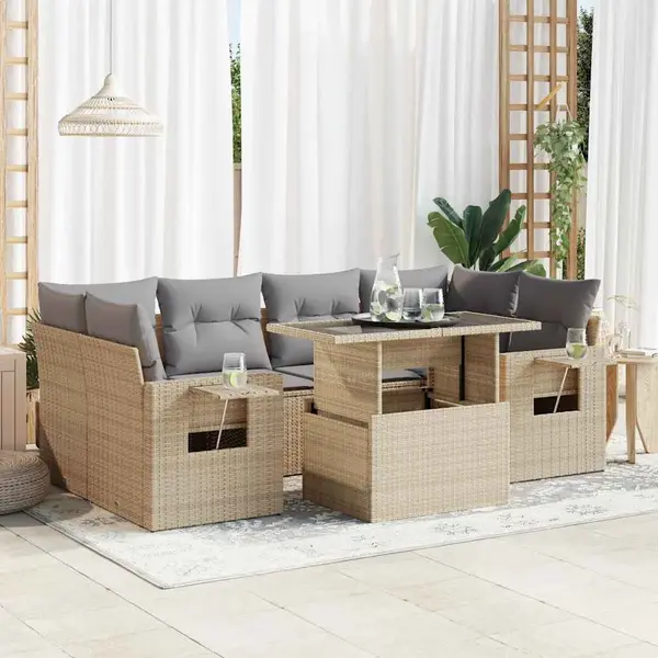 Gossi set canapele de gradina, 7 piese, cu perne, bej, poliratan