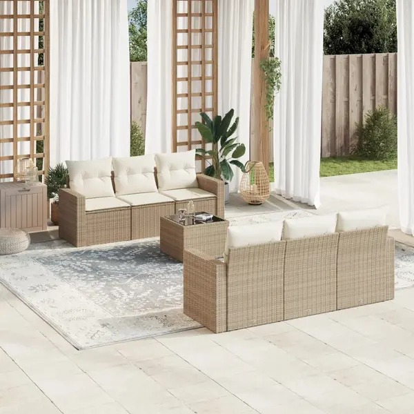 Gossi set canapele de gradina, 7 piese, cu perne, bej, poliratan