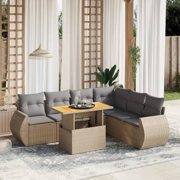 Gossi set canapele de gradina, 7 piese, cu perne, bej, poliratan