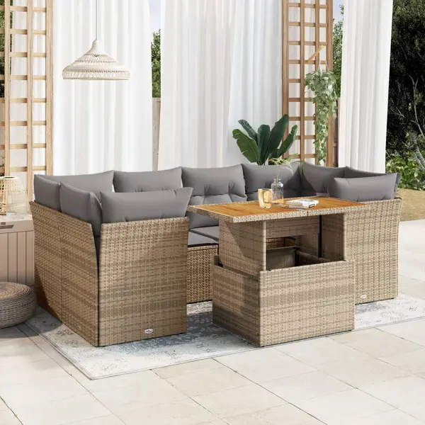 Gossi set canapele de gradina, 7 piese, cu perne, bej, poliratan