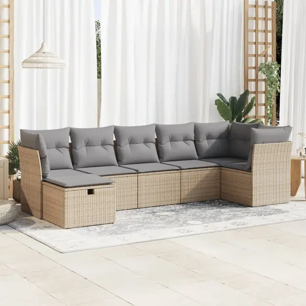 Gossi set canapele de gradina, 7 piese, cu perne, bej, poliratan