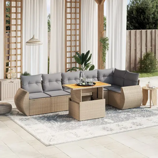 Gossi set canapele de gradina, 7 piese, cu perne, bej, poliratan