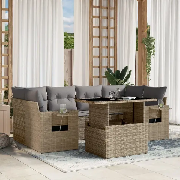 Gossi set canapele de gradina, 7 piese, cu perne, bej, poliratan