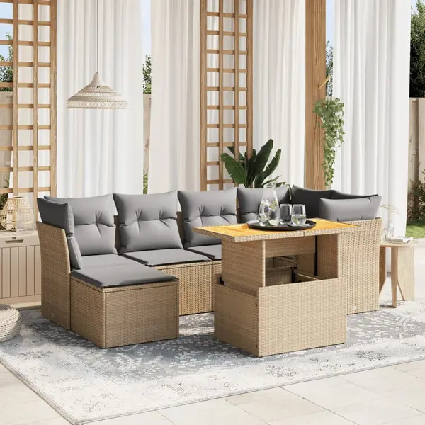 Gossi set canapele de gradina, 7 piese, cu perne, bej, poliratan