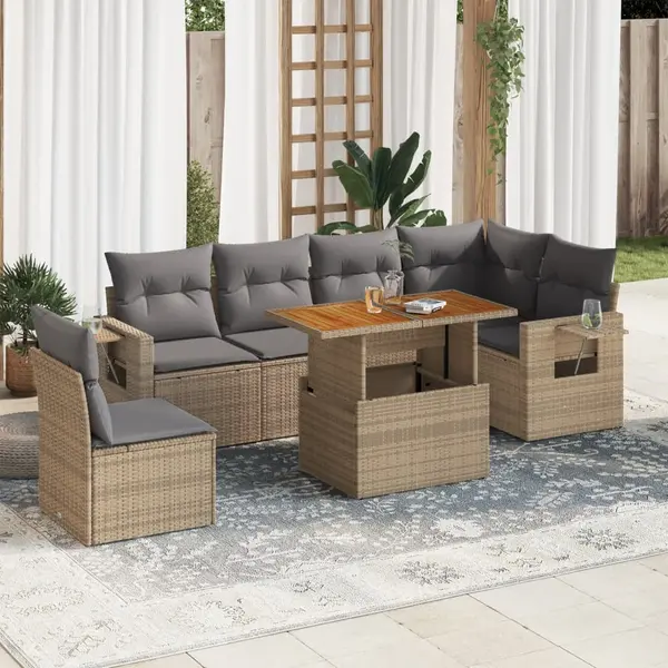 Gossi set canapele de gradina, 7 piese, cu perne, bej, poliratan
