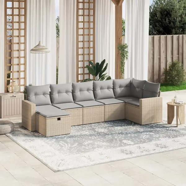 Gossi set canapele de gradina, 7 piese, cu perne, bej, poliratan