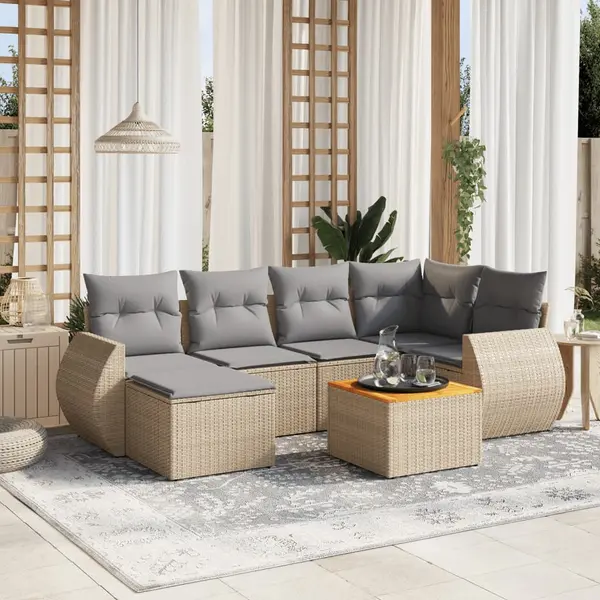 Gossi set canapele de gradina, 7 piese, cu perne, bej, poliratan