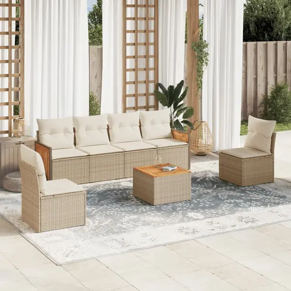 Gossi set canapele de gradina, 7 piese, cu perne, bej, poliratan