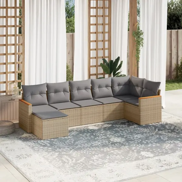Gossi set canapele de gradina, 7 piese, cu perne, bej, poliratan