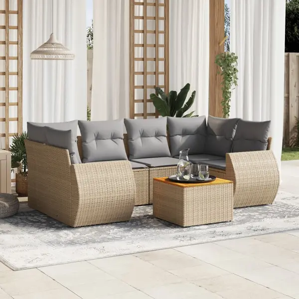 Gossi set canapele de gradina, 7 piese, cu perne, bej, poliratan