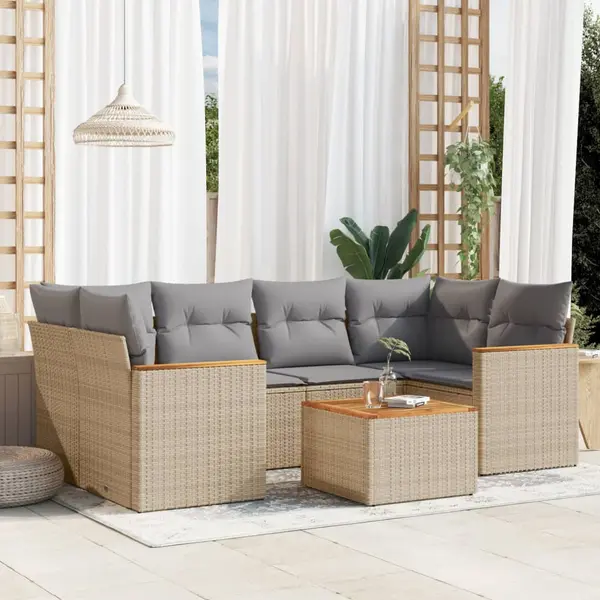 Gossi set canapele de gradina, 7 piese, cu perne, bej, poliratan