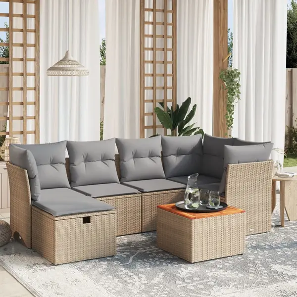 Gossi set canapele de gradina, 7 piese, cu perne, bej, poliratan