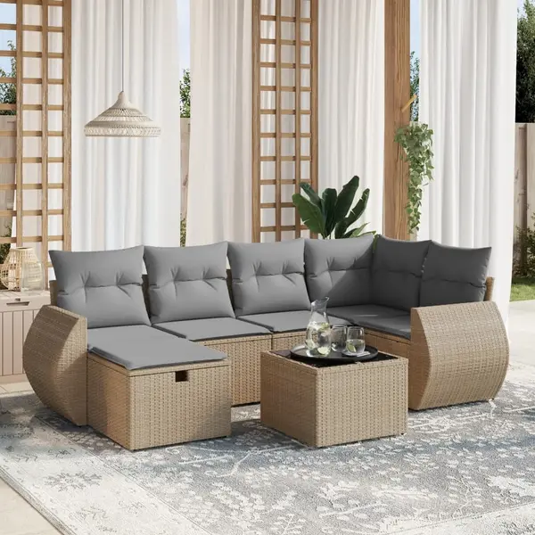 Gossi set canapele de gradina, 7 piese, cu perne, bej, poliratan