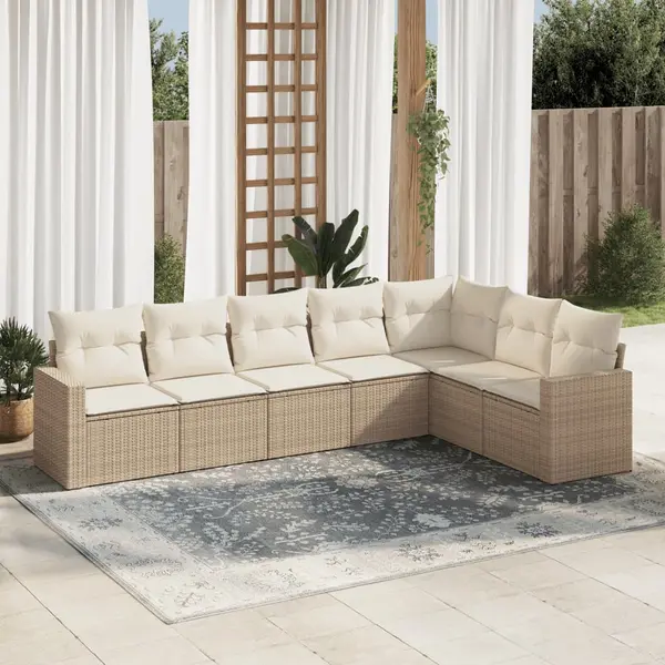 Gossi set canapele de gradina, 7 piese, cu perne, bej, poliratan