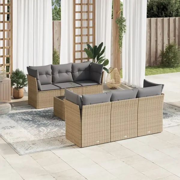Gossi set canapele de gradina, 7 piese, cu perne, bej, poliratan