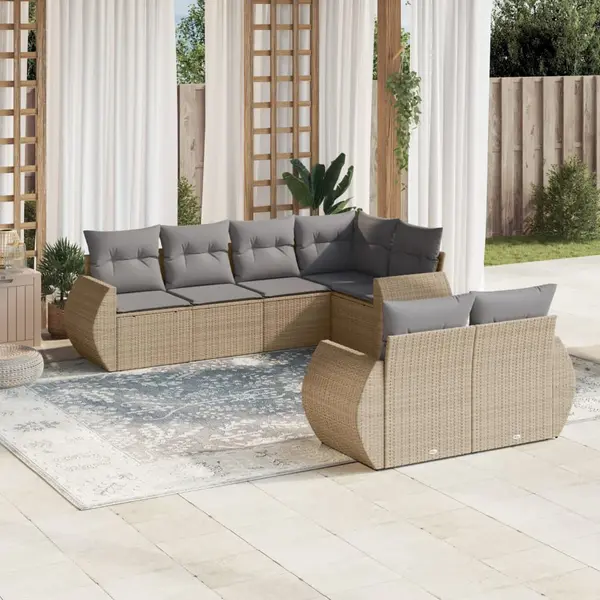 Gossi set canapele de gradina, 7 piese, cu perne, bej, poliratan