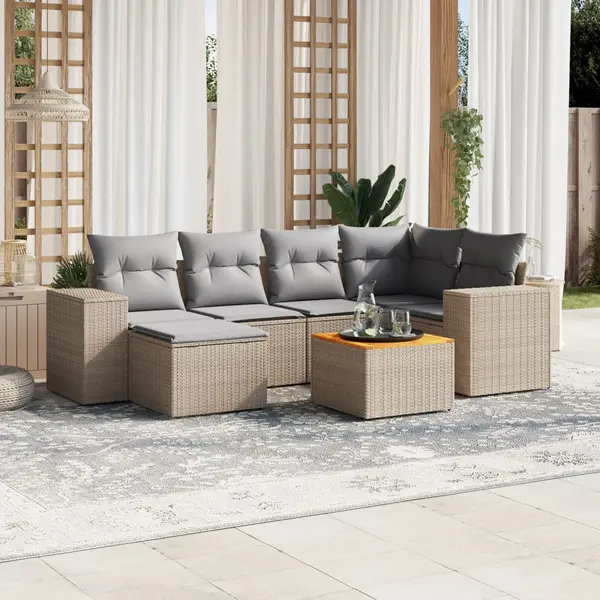 Gossi set canapele de gradina, 7 piese, cu perne, bej, poliratan