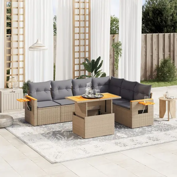 Gossi set canapele de gradina, 7 piese, cu perne, bej, poliratan