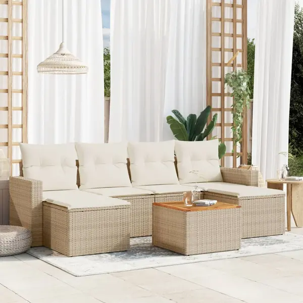 Gossi set canapele de gradina, 7 piese, cu perne, bej, poliratan