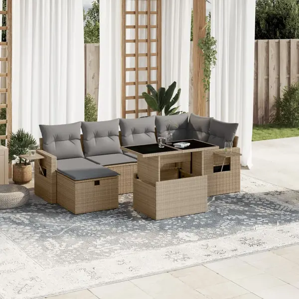 Gossi set canapele de gradina, 7 piese, cu perne, bej, poliratan