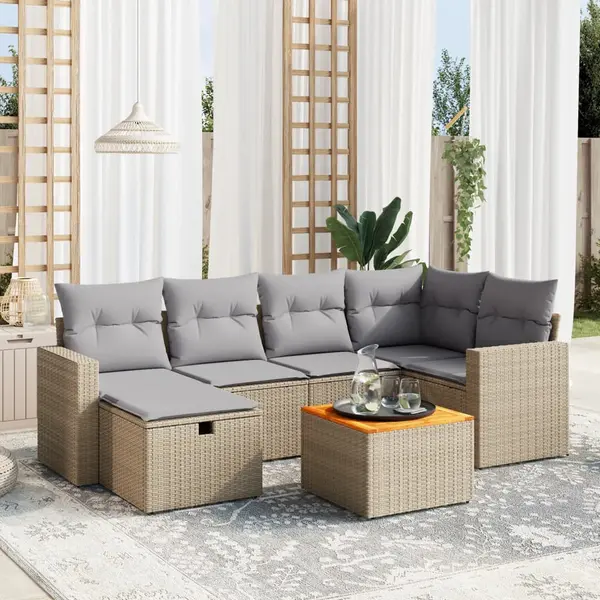 Gossi set canapele de gradina, 7 piese, cu perne, bej, poliratan