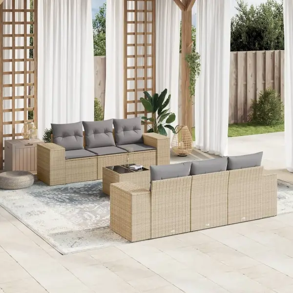 Gossi set canapele de gradina, 7 piese, cu perne, bej, poliratan