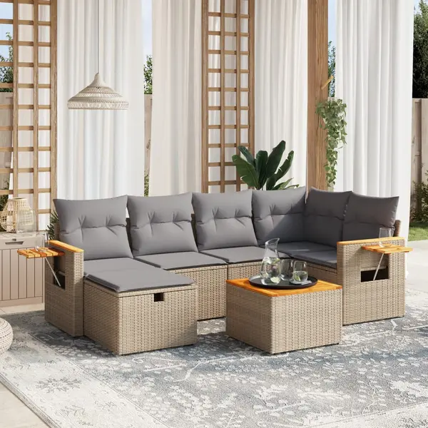 Gossi set canapele de gradina, 7 piese, cu perne, bej, poliratan