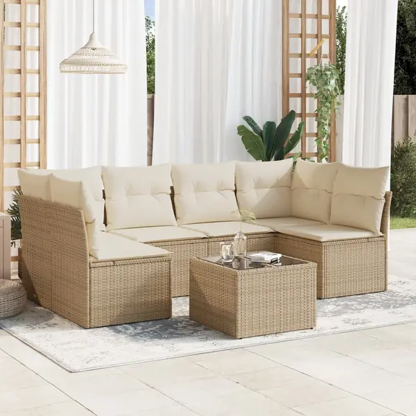 Gossi set canapele de gradina, 7 piese, cu perne, bej, poliratan