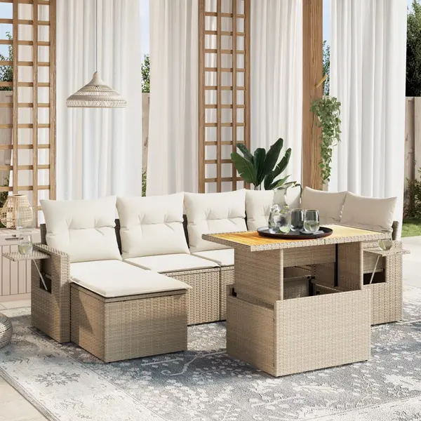 Gossi set canapele de gradina, 7 piese, cu perne, bej, poliratan