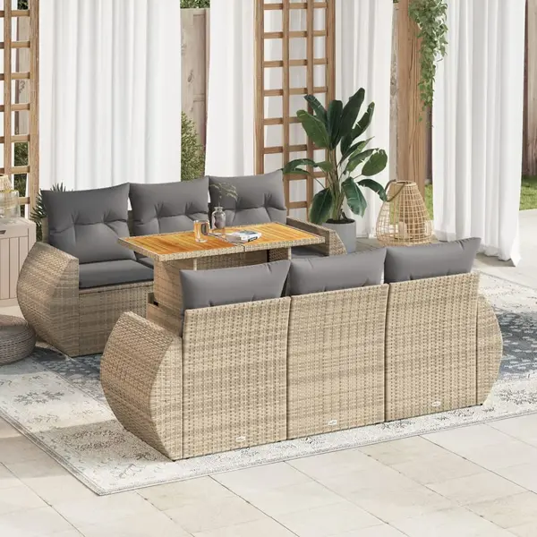 Gossi set canapele de gradina, 7 piese, cu perne, bej, poliratan