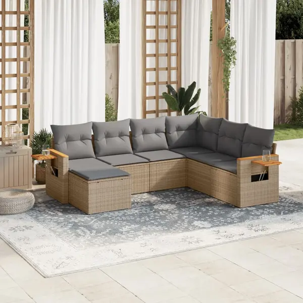 Gossi set canapele de gradina, 7 piese, cu perne, bej, poliratan