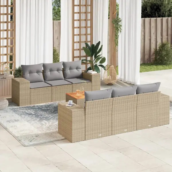 Gossi set canapele de gradina, 7 piese, cu perne, bej, poliratan
