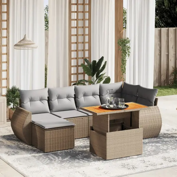 Gossi set canapele de gradina, 7 piese, cu perne, bej, poliratan