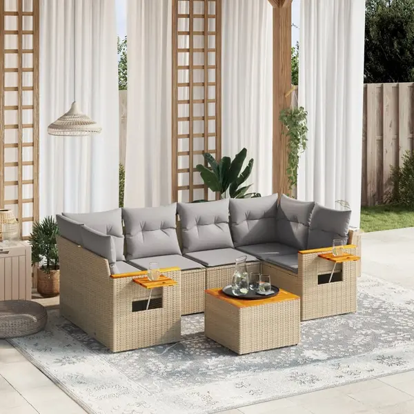 Gossi set canapele de gradina, 7 piese, cu perne, bej, poliratan