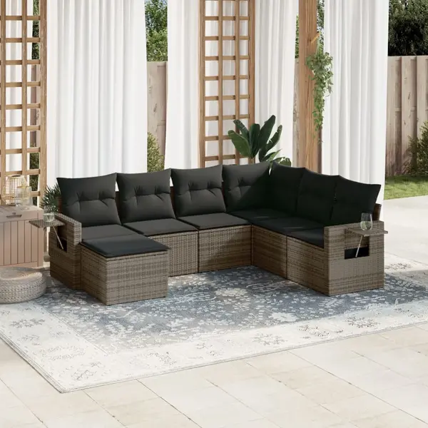 Gossi set canapele de gradina, 7 piese, cu perne, gri, poliratan