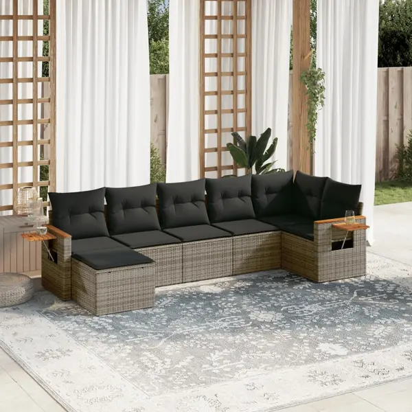 Gossi set canapele de gradina, 7 piese, cu perne, gri, poliratan
