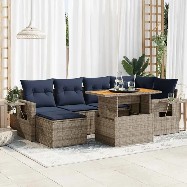 Gossi set canapele de gradina, 7 piese, cu perne, gri, poliratan