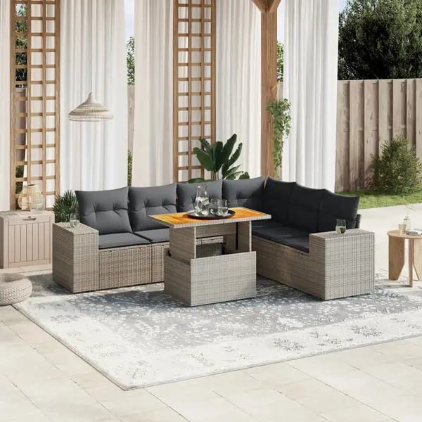 Gossi set canapele de gradina, 7 piese, cu perne, gri, poliratan