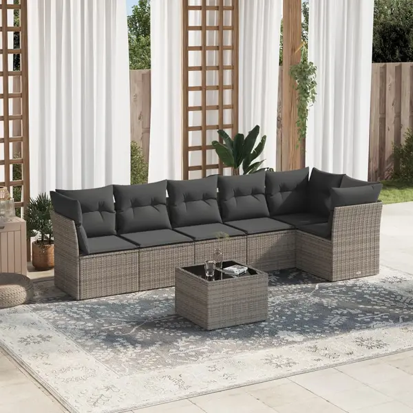 Gossi set canapele de gradina, 7 piese, cu perne, gri, poliratan