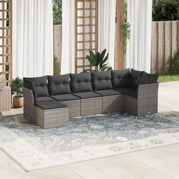 Gossi set canapele de gradina, 7 piese, cu perne, gri, poliratan
