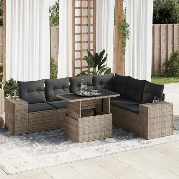 Gossi set canapele de gradina, 7 piese, cu perne, gri, poliratan