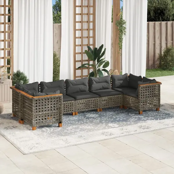 Gossi set canapele de gradina, 7 piese, cu perne, gri, poliratan