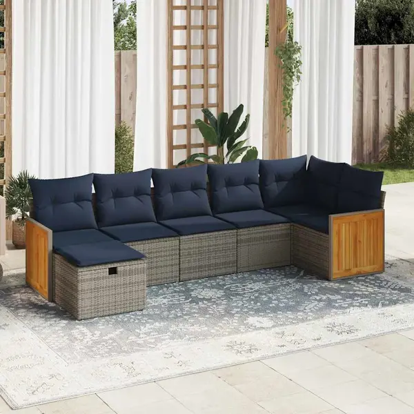 Gossi set canapele de gradina, 7 piese, cu perne, gri, poliratan