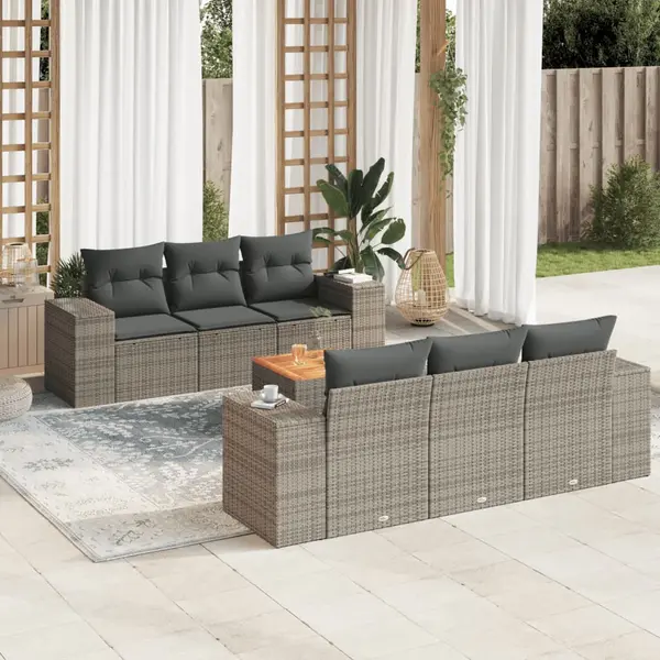 Gossi set canapele de gradina, 7 piese, cu perne, gri, poliratan