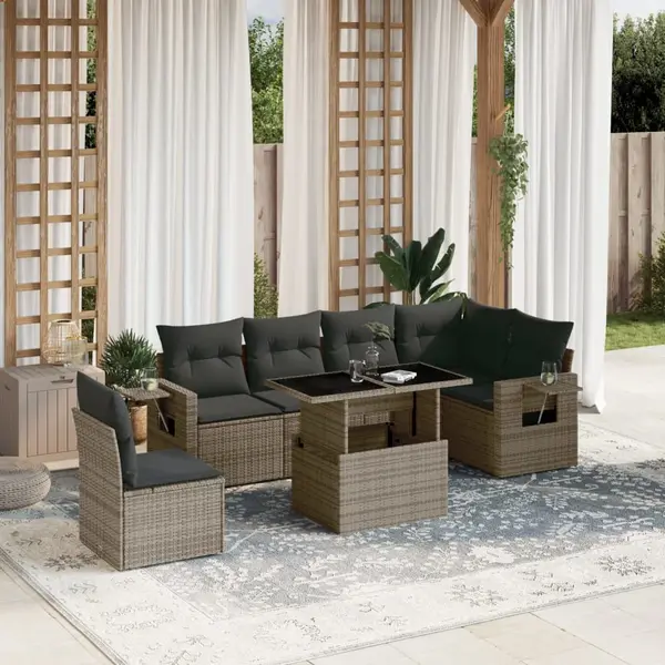 Gossi set canapele de gradina, 7 piese, cu perne, gri, poliratan