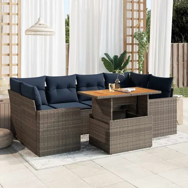 Gossi set canapele de gradina, 7 piese, cu perne, gri, poliratan
