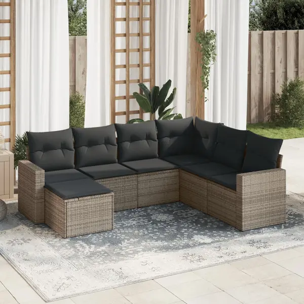 Gossi set canapele de gradina, 7 piese, cu perne, gri, poliratan