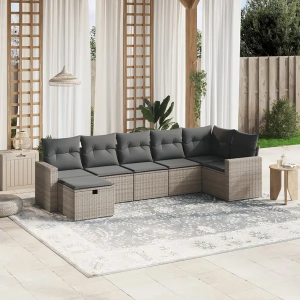Gossi set canapele de gradina, 7 piese, cu perne, gri, poliratan